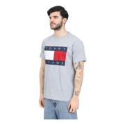 Tommy Jeans Grå T-shirt med Flag Logo Gray, Herr