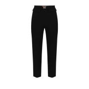 Elisabetta Franchi Slim Crêpe Byxor med Logoplakett Black, Dam