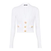 Balmain Kort stickad kofta White, Dam