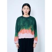 Dries Van Noten Silkeblandning Tryckt Ballongärm Blus Green, Dam