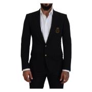 Dolce & Gabbana Svart Logo Broderi Formell Blazer Black, Herr