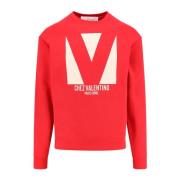 Valentino Bomull Crew-neck Sweatshirt med Front Print Red, Herr