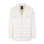 Moncler Vit Nylon V-ringad Jacka med Avtagbar Huva White, Herr