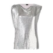 Paco Rabanne Mesh Top Argento Ärmlös Rund Hals Gray, Dam