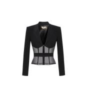 Elisabetta Franchi Elegant Svart Jacka med Tulleinsats Black, Dam