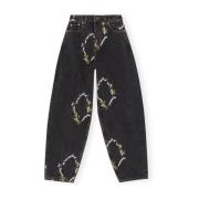 Ganni Bohemisk Blommig Broderad Wide-Leg Jeans Black, Dam