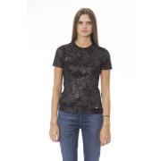 Baldinini Mönstrad T-shirt med Metallmonogram Black, Dam