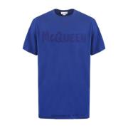 Alexander McQueen Graffiti Blå T-shirt Herrmode Blue, Herr