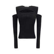 Alexander McQueen Räfflad Cut-Out Top med långa ärmar Black, Dam