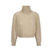 Brunello Cucinelli Ull Turtlenecktröja med Flätmönster Beige, Dam