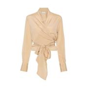 Mazzarelli Silkeblandning Wrap Skjorta Beige, Dam