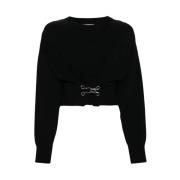 Moschino Svart Stickad Crew Neck Tröja Black, Dam