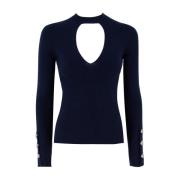 Pinko Räfflad Crew Neck Tröja Blue, Dam