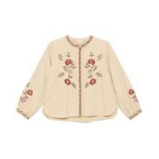 Louise Misha Blommig Broderad Crew Neck Skjorta Beige, Dam