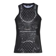 Balmain Mjuk tanktop med falsk broderiutskrift Black, Dam