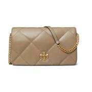 Tory Burch Vadderad läderplånbok med kedjeband Beige, Dam