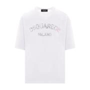 Dsquared2 Vit Bomullstryck Rund Hals T-shirt White, Herr