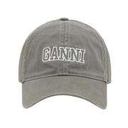 Ganni Bomull Baseballkeps med Monogram Gray, Dam