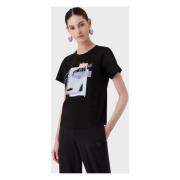 Emporio Armani Dam T-shirt med kontrasterande tryck Black, Dam