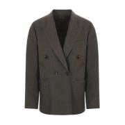 Loro Piana Svart Tall Linne Ull Jacka Brown, Dam