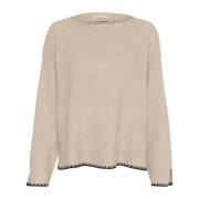 Cream Stickad Pullover String/Black Beige, Dam