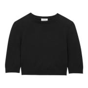 Saint Laurent Stickad Crop Top i Ull Black, Dam