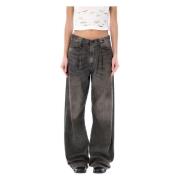 R13 Damon Pleated Wide Leg Jeans Gray, Dam