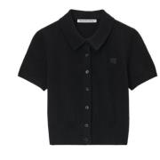 Alexander Wang Broderad Logga Polo Cardigan Svart Black, Dam