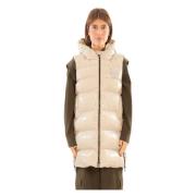 PINKO Hooded Puffer Vest i Graffetta Stil Beige, Dam