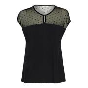 Cream Mesh Design Blouse i Pitch Black Black, Dam