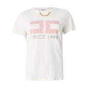 Elisabetta Franchi Tryckt bomullst-shirt White, Dam