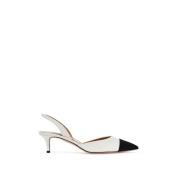 Aquazzura Läder Slingback Ballerina med Grosgrain Tå White, Dam