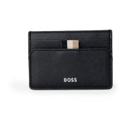 Hugo Boss Svart Läderkorthållare Plånbok Black, Herr