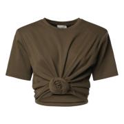 Magda Butrym Brun Ribbad T-shirt med Knutdetalj Brown, Dam