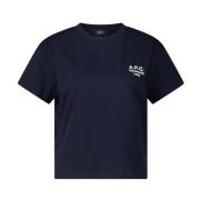 A.p.c. Logotyp Broderad Bomull T-shirt Blue, Dam