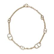 Twinset Gyllene kedja halsband med Oval T och strass Yellow, Dam