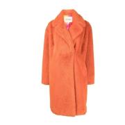 Apparis Faux Fur Coat med Notched Revers Orange, Dam