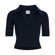 Patou Navy Blue V-Neck Polo Shirt Blue, Dam