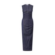 Sportmax Denim Maxi Klänning med Körbchennaht Blue, Dam