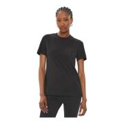 Calvin Klein Svart Broderad Logotyp Bomull T-shirt Black, Dam