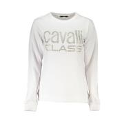 Cavalli Class Stilig bomulls sweatshirt med strass White, Dam