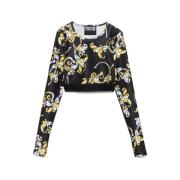 Versace Jeans Couture Barocco Print Crew Neck Top Black, Dam