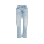 Mother Blå Straight-Leg Dragkedja Ankel Jeans Blue, Dam