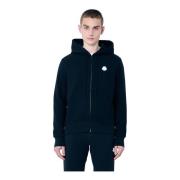 Moncler Bomullsfleece Logo Patch Zip-Up Sweatshirt Black, Herr