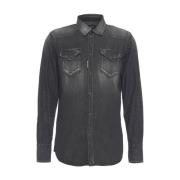 Dsquared2 Svart Western Denim Skjorta Stilren Casual Black, Herr