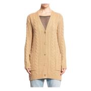 Max Mara Kamelull Kabelstickad Kofta Beige, Dam