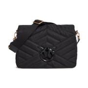 Pinko Quiltad Nylon Crossbody Väska med Metallic Logo Black, Dam