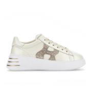 Hogan Sneakers i Läder med Pärleffekt och Strass Beige, Dam