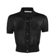 T by Alexander Wang Polo Cardigan med broderat logotyp Black, Dam