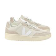 Veja Beige Lädersneakers med V-logotyp White, Dam